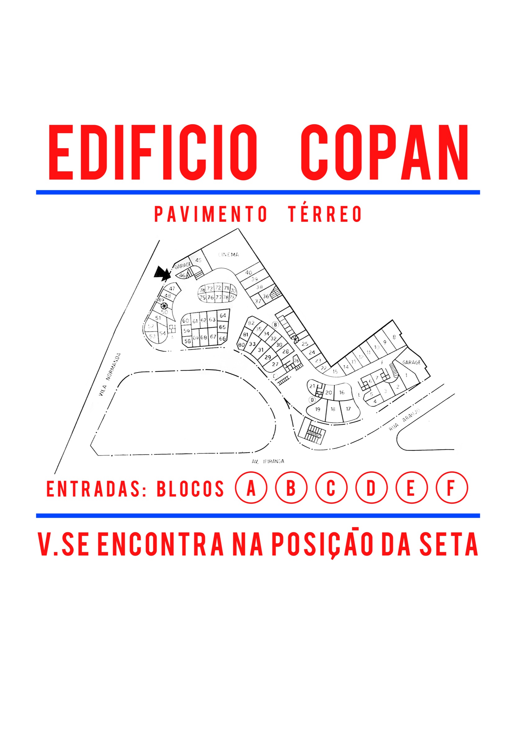Mapa do Pavimento Térreo do Edifício Copan — referência da entrada do bloco F